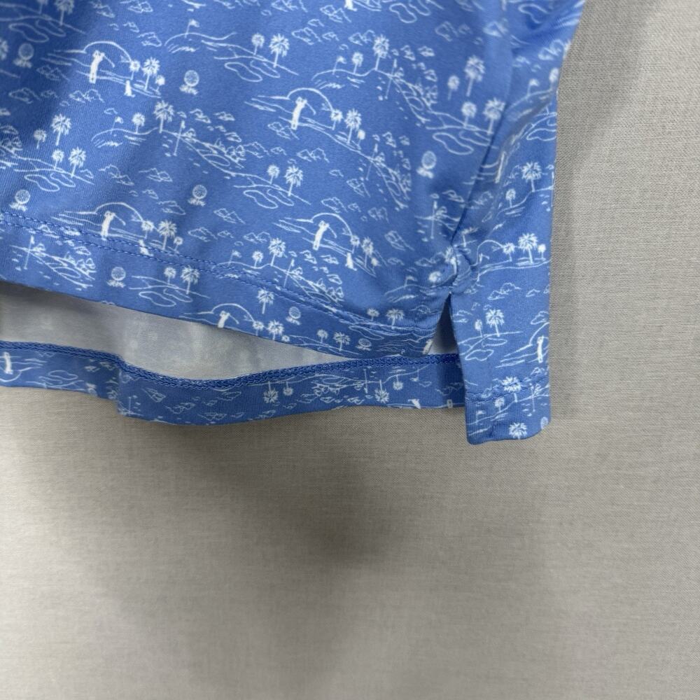 J.Crew Performance Mens Polo Shirt XXL Blue Golf Course Palm Tree Dog Printed - Picture 4 of 11